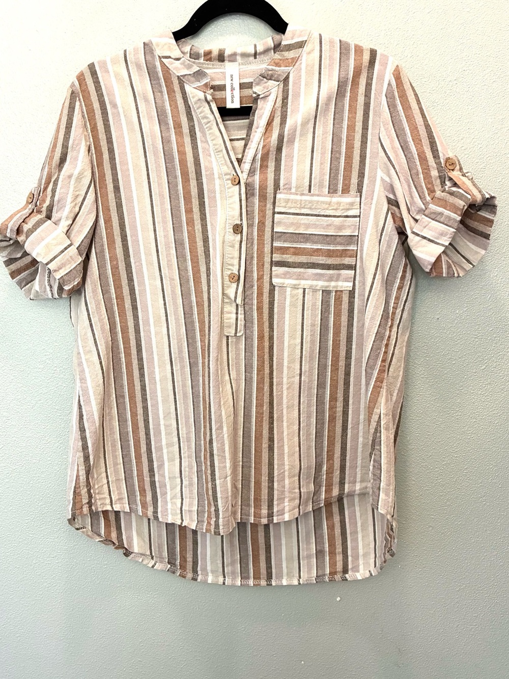 Made in Italy Linen Blend Striped Button Front Blouse Women’s Large